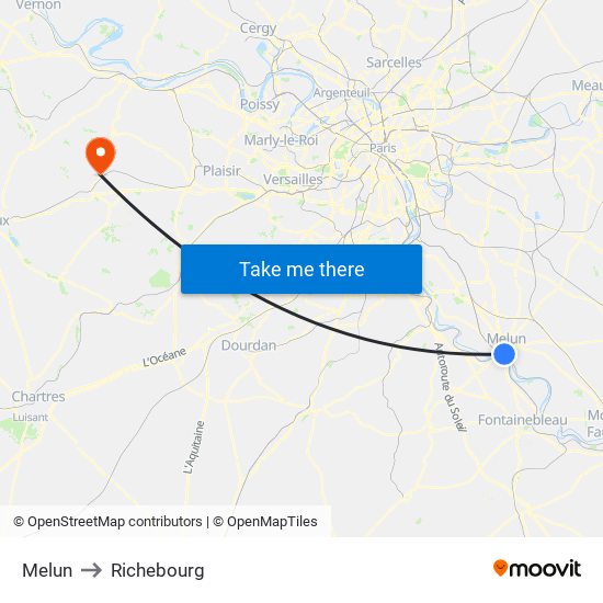 Melun to Richebourg map