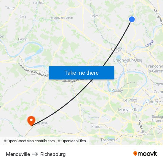 Menouville to Richebourg map