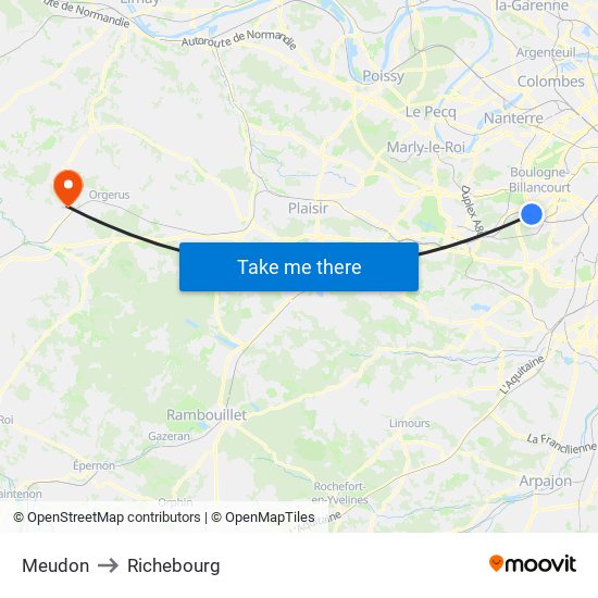 Meudon to Richebourg map