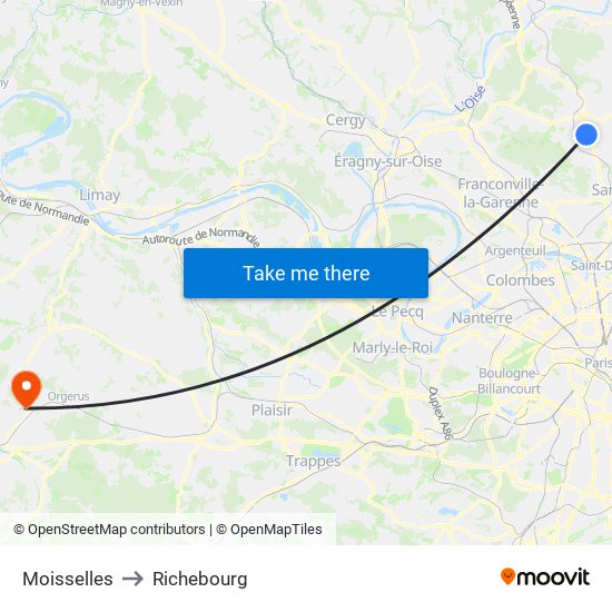 Moisselles to Richebourg map