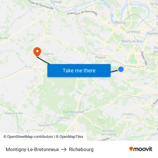Montigny-Le-Bretonneux to Richebourg map