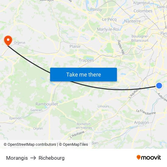 Morangis to Richebourg map