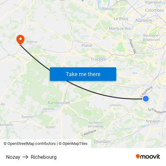 Nozay to Richebourg map