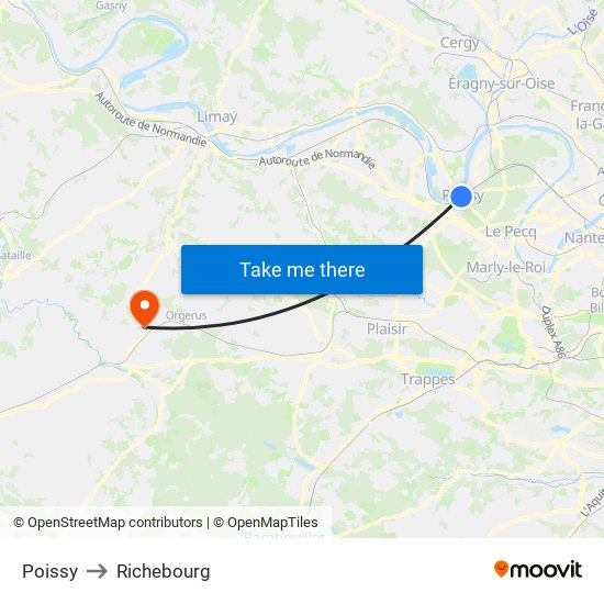 Poissy to Richebourg map