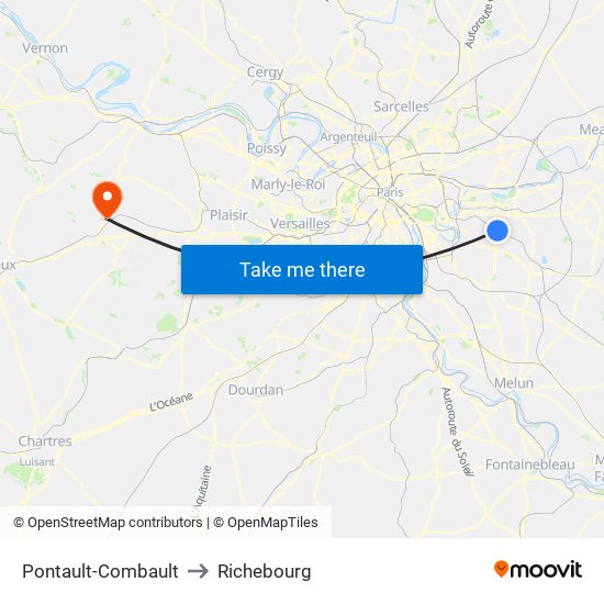 Pontault-Combault to Richebourg map