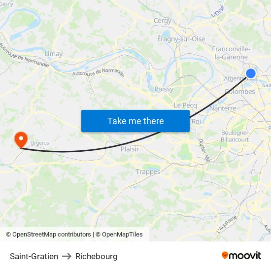 Saint-Gratien to Richebourg map