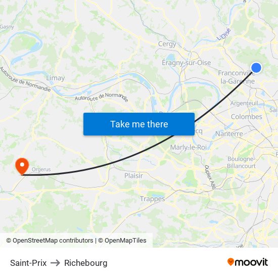 Saint-Prix to Richebourg map