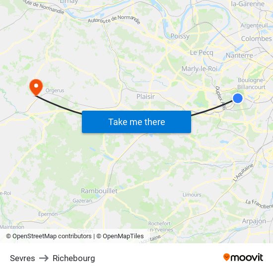Sevres to Richebourg map
