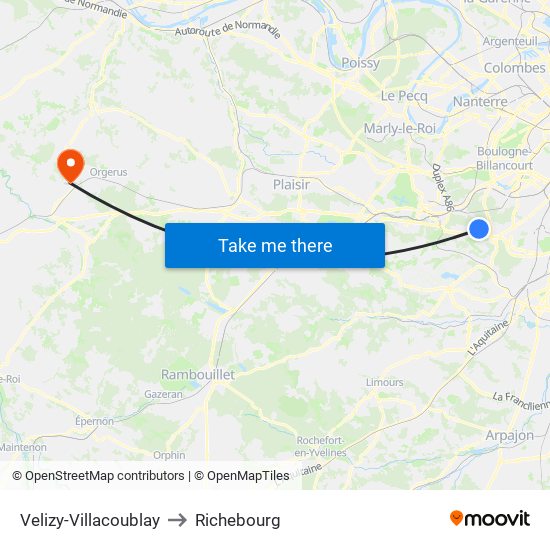 Velizy-Villacoublay to Richebourg map