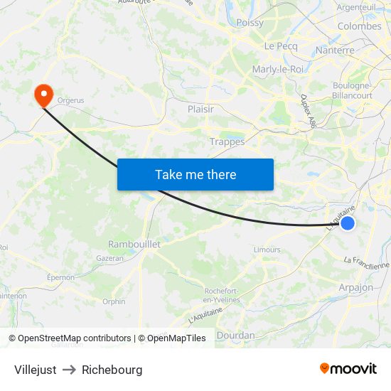 Villejust to Richebourg map
