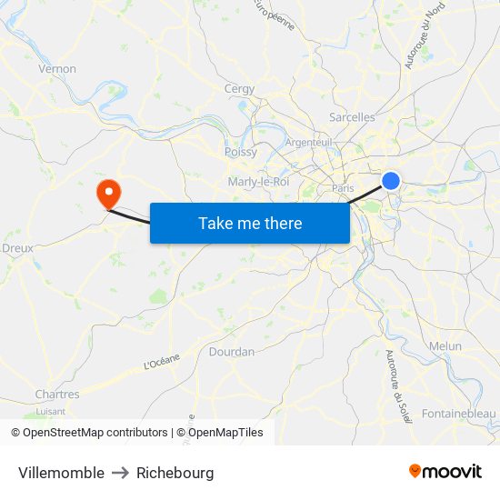 Villemomble to Richebourg map