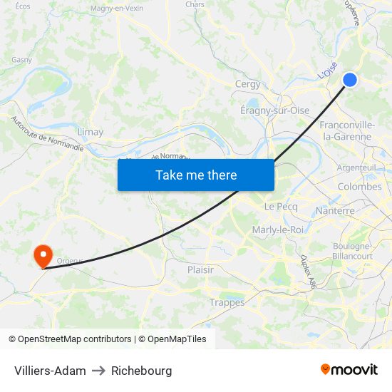 Villiers-Adam to Richebourg map