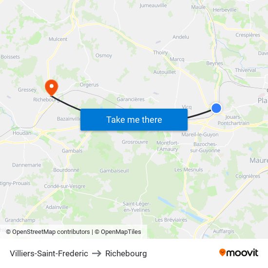 Villiers-Saint-Frederic to Richebourg map