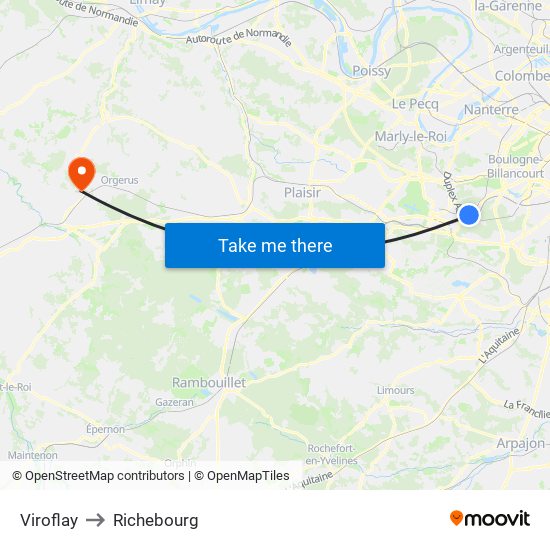 Viroflay to Richebourg map