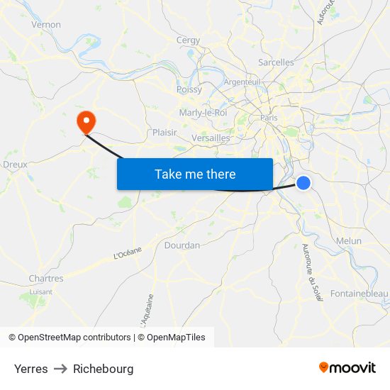 Yerres to Richebourg map