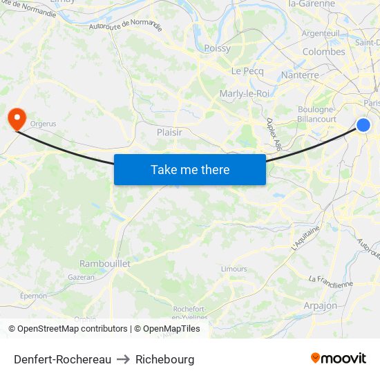Denfert-Rochereau to Richebourg map