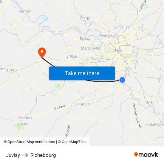 Juvisy to Richebourg map