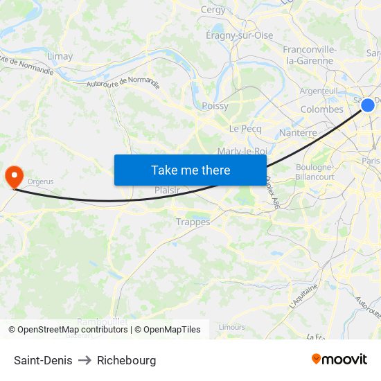 Saint-Denis to Richebourg map
