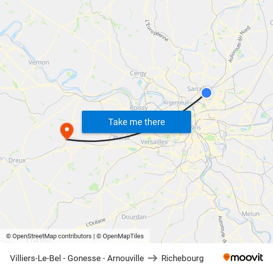 Villiers-Le-Bel - Gonesse - Arnouville to Richebourg map