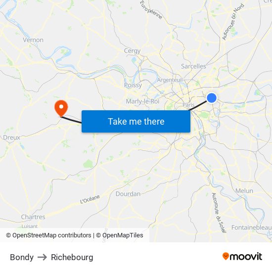 Bondy to Richebourg map