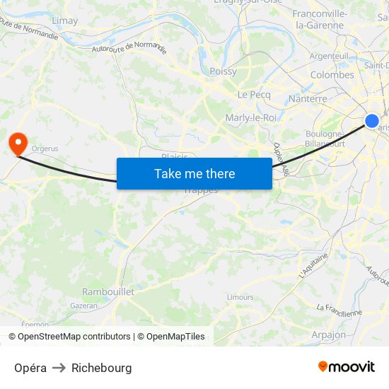 Opéra to Richebourg map
