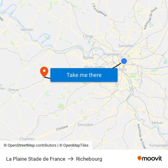 La Plaine Stade de France to Richebourg map
