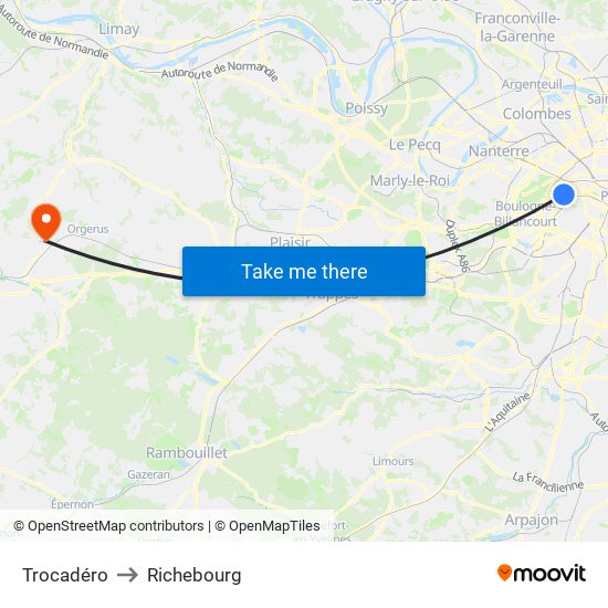 Trocadéro to Richebourg map