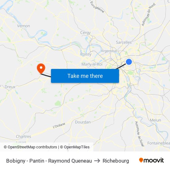 Bobigny - Pantin - Raymond Queneau to Richebourg map