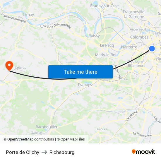 Porte de Clichy to Richebourg map