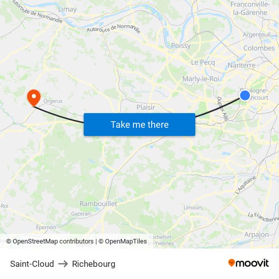 Saint-Cloud to Richebourg map