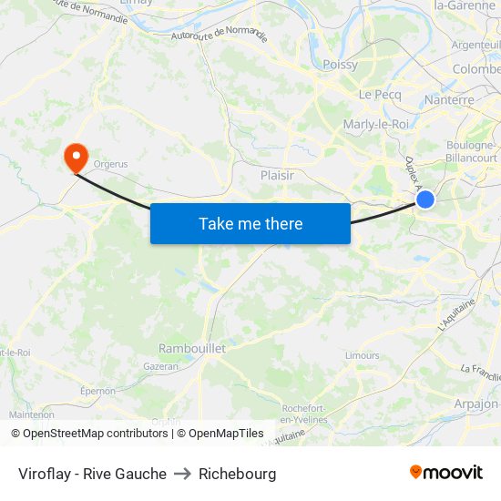Viroflay - Rive Gauche to Richebourg map