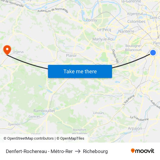 Denfert-Rochereau - Métro-Rer to Richebourg map