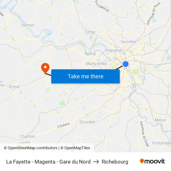 La Fayette - Magenta - Gare du Nord to Richebourg map
