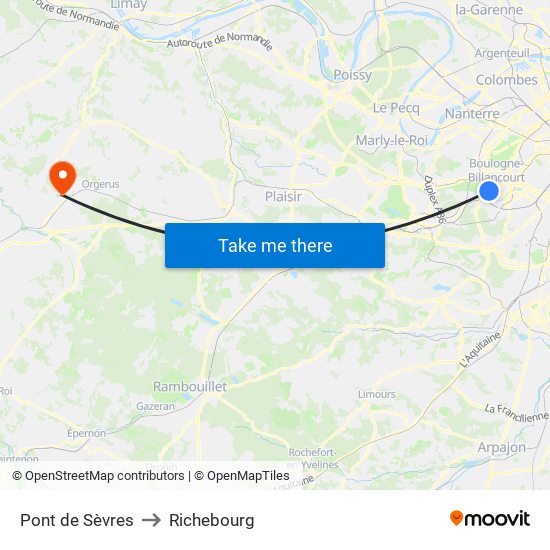 Pont de Sèvres to Richebourg map