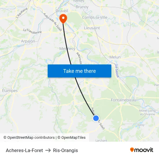 Acheres-La-Foret to Ris-Orangis map