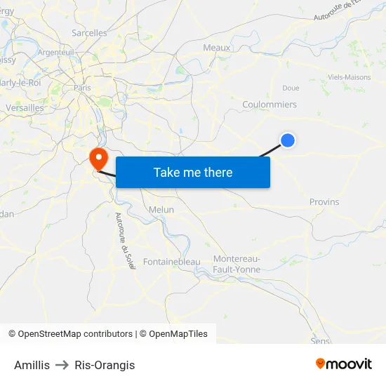 Amillis to Ris-Orangis map