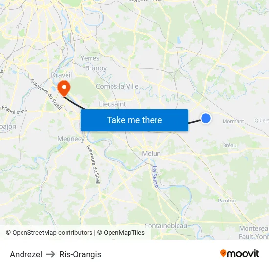 Andrezel to Ris-Orangis map