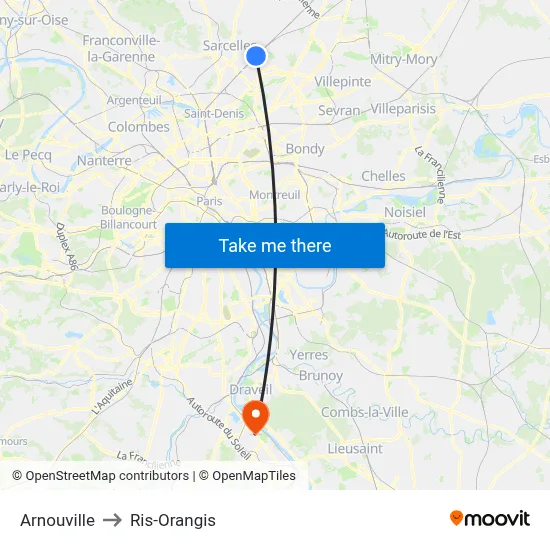 Arnouville to Ris-Orangis map