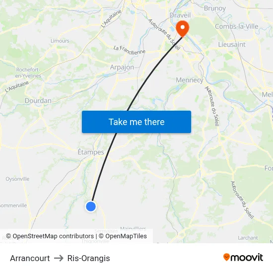 Arrancourt to Ris-Orangis map