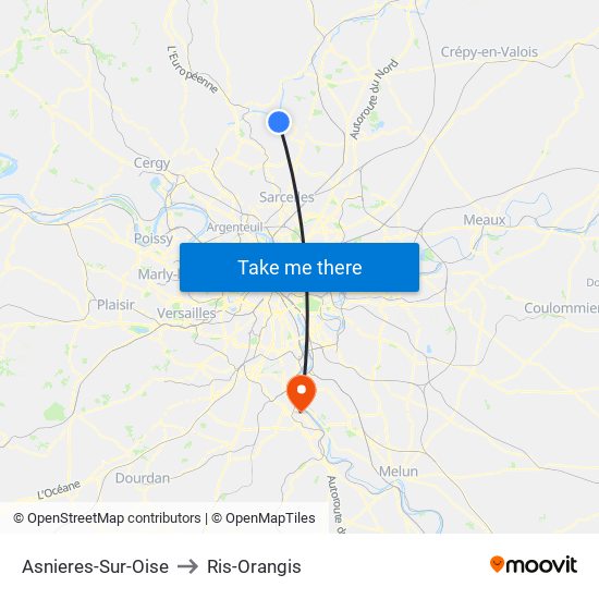 Asnieres-Sur-Oise to Ris-Orangis map