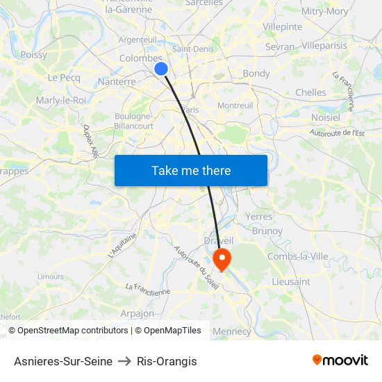 Asnieres-Sur-Seine to Ris-Orangis map