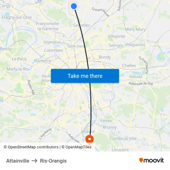 Attainville to Ris-Orangis map