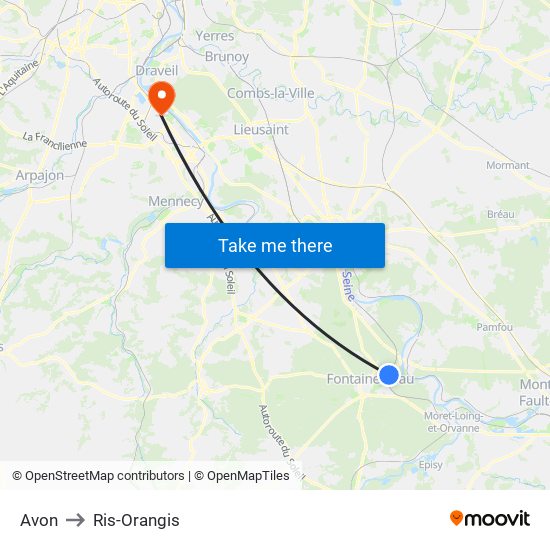 Avon to Ris-Orangis map