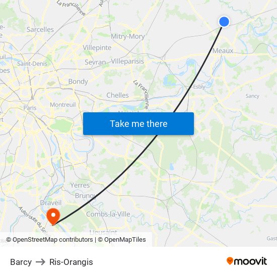 Barcy to Ris-Orangis map