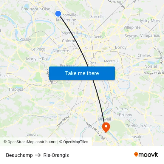 Beauchamp to Ris-Orangis map