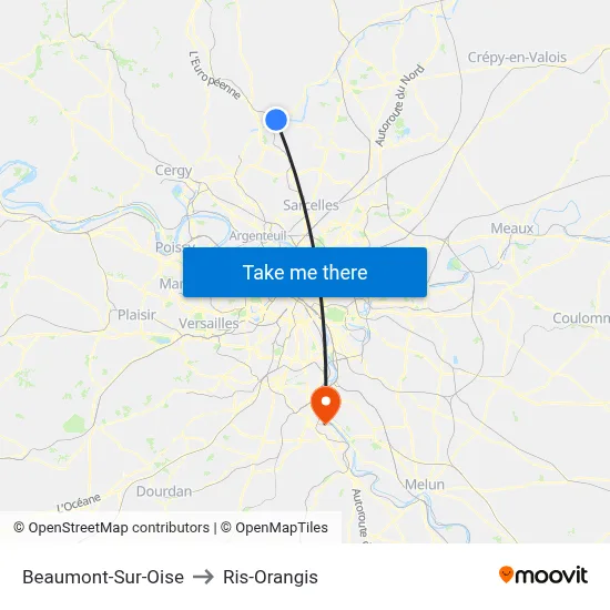 Beaumont-Sur-Oise to Ris-Orangis map