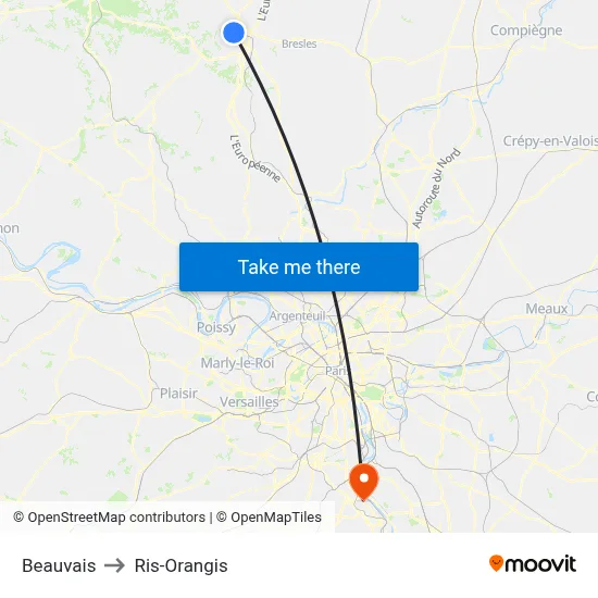 Beauvais to Ris-Orangis map