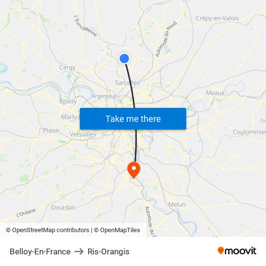 Belloy-En-France to Ris-Orangis map