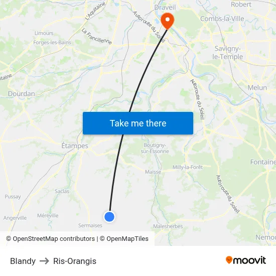 Blandy to Ris-Orangis map