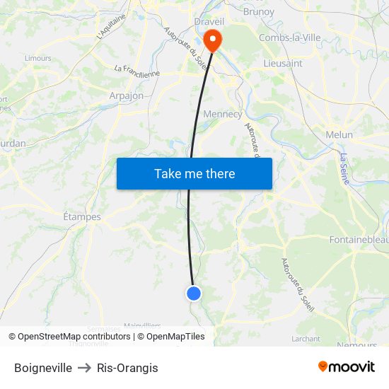 Boigneville to Ris-Orangis map